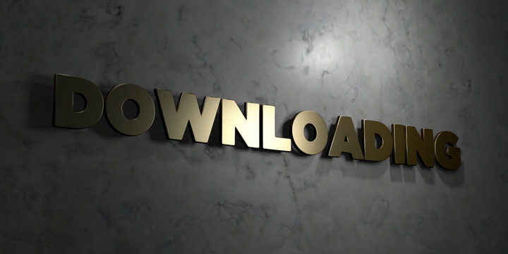 Downloading - Gold text on black background - 3D rendered royalty free stock picture. This image can be used for an online website banner ad or a print postcard.