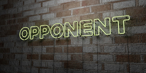 OPPONENT - Glowing Neon Sign on stonework wall - 3D rendered royalty free stock illustration.  Can be used for online banner ads and direct mailers..