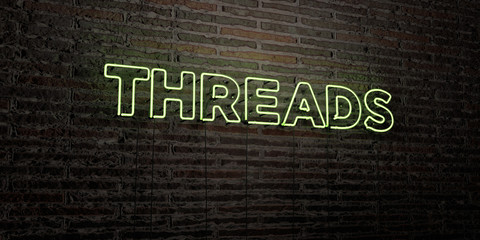THREADS -Realistic Neon Sign on Brick Wall background - 3D rendered royalty free stock image. Can be used for online banner ads and direct mailers..