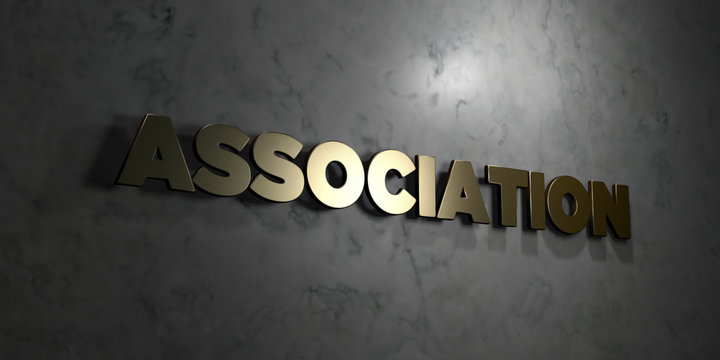Association - Gold text on black background - 3D rendered royalty free stock picture. This image can be used for an online website banner ad or a print postcard.