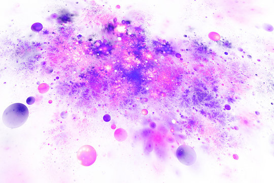 Abstract colorful pink and purple drops on white background. Fantasy fractal texture for postcards or t-shirts.