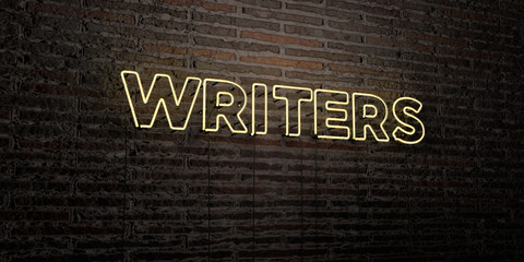 WRITERS -Realistic Neon Sign on Brick Wall background - 3D rendered royalty free stock image. Can be used for online banner ads and direct mailers..