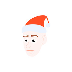 Cartoon face Young Santa Claus emotions in Christmas hat