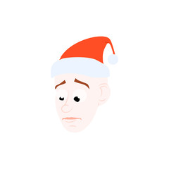Cartoon face Young Santa Claus emotions in Christmas hat