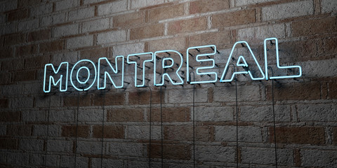 MONTREAL - Glowing Neon Sign on stonework wall - 3D rendered royalty free stock illustration.  Can be used for online banner ads and direct mailers..