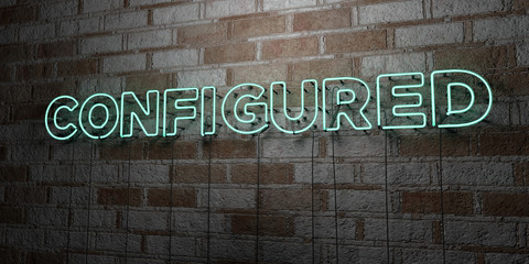 CONFIGURED - Glowing Neon Sign on stonework wall - 3D rendered royalty free stock illustration.  Can be used for online banner ads and direct mailers..