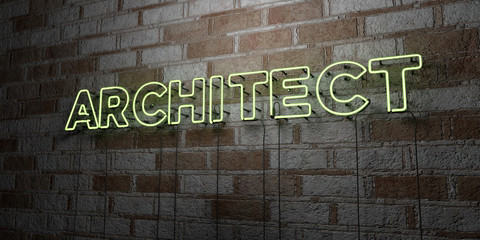 ARCHITECT - Glowing Neon Sign on stonework wall - 3D rendered royalty free stock illustration.  Can be used for online banner ads and direct mailers..