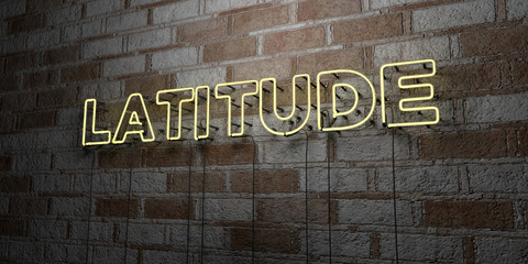 LATITUDE - Glowing Neon Sign on stonework wall - 3D rendered royalty free stock illustration.  Can be used for online banner ads and direct mailers..
