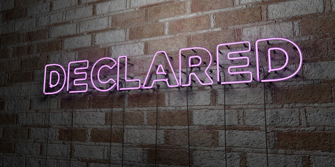 DECLARED - Glowing Neon Sign on stonework wall - 3D rendered royalty free stock illustration.  Can be used for online banner ads and direct mailers..