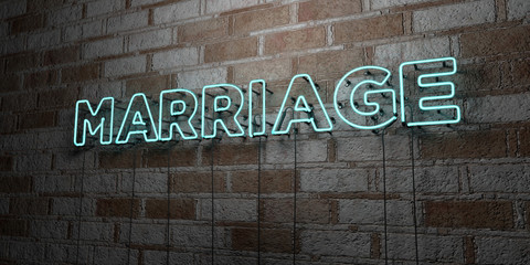 MARRIAGE - Glowing Neon Sign on stonework wall - 3D rendered royalty free stock illustration.  Can be used for online banner ads and direct mailers..