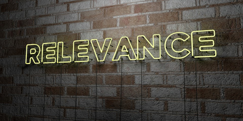 RELEVANCE - Glowing Neon Sign on stonework wall - 3D rendered royalty free stock illustration.  Can be used for online banner ads and direct mailers..