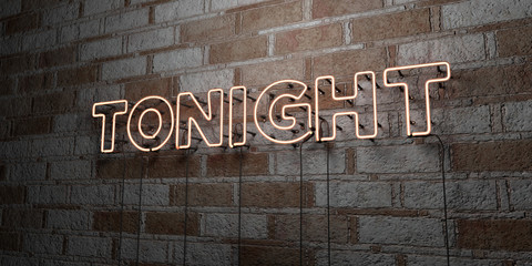 TONIGHT - Glowing Neon Sign on stonework wall - 3D rendered royalty free stock illustration.  Can be used for online banner ads and direct mailers..
