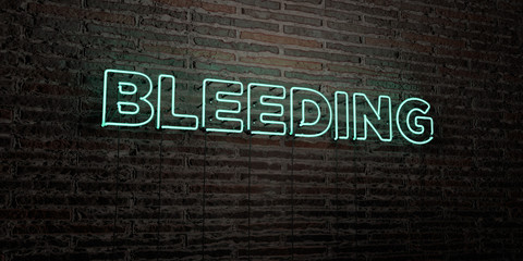 BLEEDING -Realistic Neon Sign on Brick Wall background - 3D rendered royalty free stock image. Can be used for online banner ads and direct mailers..