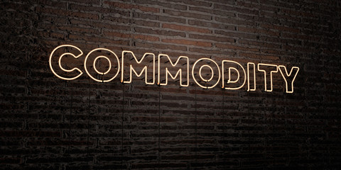 COMMODITY -Realistic Neon Sign on Brick Wall background - 3D rendered royalty free stock image. Can be used for online banner ads and direct mailers..