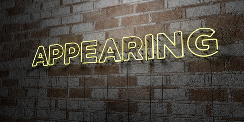 APPEARING - Glowing Neon Sign on stonework wall - 3D rendered royalty free stock illustration.  Can be used for online banner ads and direct mailers..