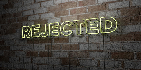 REJECTED - Glowing Neon Sign on stonework wall - 3D rendered royalty free stock illustration.  Can be used for online banner ads and direct mailers..