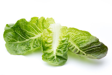 Fresh cos lettuce on white background.