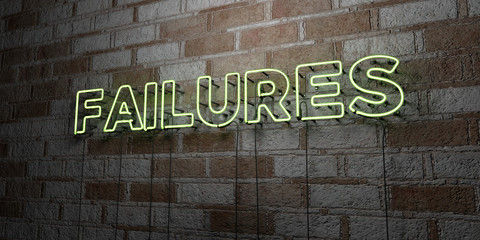 FAILURES - Glowing Neon Sign on stonework wall - 3D rendered royalty free stock illustration.  Can be used for online banner ads and direct mailers..