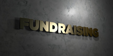 Fundraising - Gold text on black background - 3D rendered royalty free stock picture. This image can be used for an online website banner ad or a print postcard.