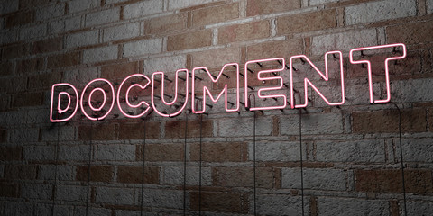 DOCUMENT - Glowing Neon Sign on stonework wall - 3D rendered royalty free stock illustration.  Can be used for online banner ads and direct mailers..