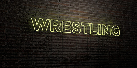 WRESTLING -Realistic Neon Sign on Brick Wall background - 3D rendered royalty free stock image. Can be used for online banner ads and direct mailers..