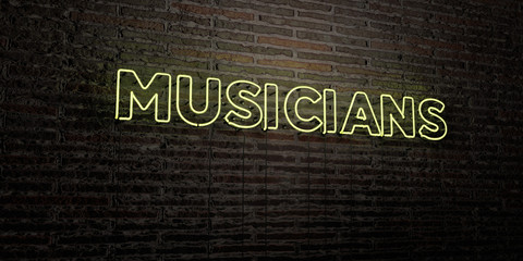 MUSICIANS -Realistic Neon Sign on Brick Wall background - 3D rendered royalty free stock image. Can be used for online banner ads and direct mailers..