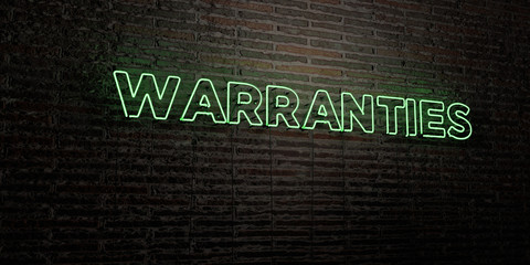 WARRANTIES -Realistic Neon Sign on Brick Wall background - 3D rendered royalty free stock image. Can be used for online banner ads and direct mailers..