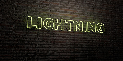 LIGHTNING -Realistic Neon Sign on Brick Wall background - 3D rendered royalty free stock image. Can be used for online banner ads and direct mailers..