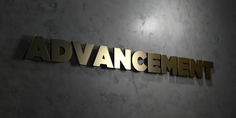 Advancement - Gold text on black background - 3D rendered royalty free stock picture. This image can be used for an online website banner ad or a print postcard.