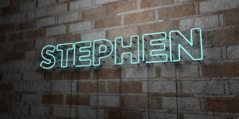STEPHEN - Glowing Neon Sign on stonework wall - 3D rendered royalty free stock illustration.  Can be used for online banner ads and direct mailers..