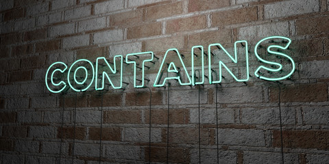 CONTAINS - Glowing Neon Sign on stonework wall - 3D rendered royalty free stock illustration.  Can be used for online banner ads and direct mailers..