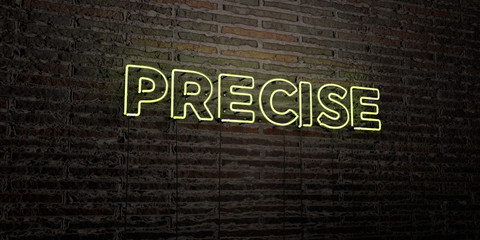PRECISE -Realistic Neon Sign on Brick Wall background - 3D rendered royalty free stock image. Can be used for online banner ads and direct mailers..