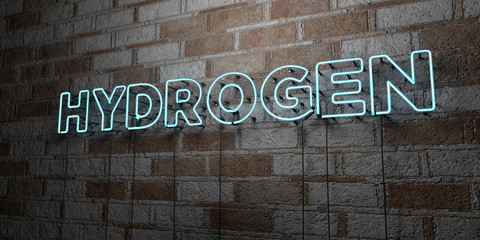 HYDROGEN - Glowing Neon Sign on stonework wall - 3D rendered royalty free stock illustration.  Can be used for online banner ads and direct mailers..