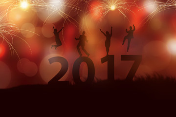 People silhouette celebrate 2017 new year