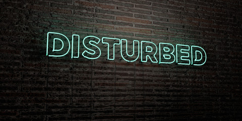 DISTURBED -Realistic Neon Sign on Brick Wall background - 3D rendered royalty free stock image. Can be used for online banner ads and direct mailers..