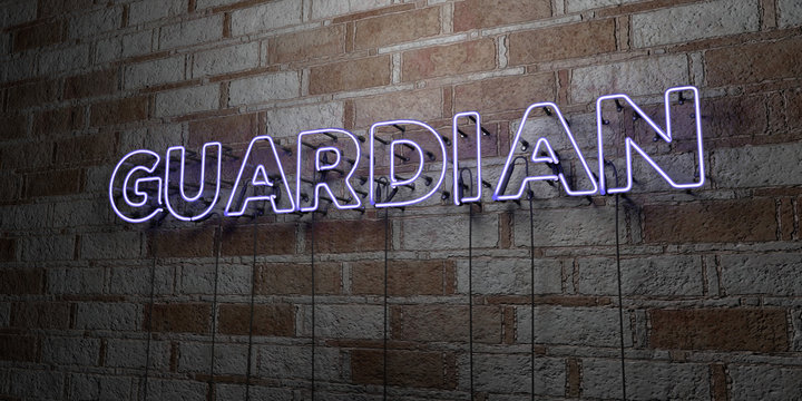 GUARDIAN - Glowing Neon Sign on stonework wall - 3D rendered royalty free stock illustration.  Can be used for online banner ads and direct mailers..
