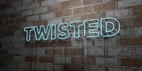 TWISTED - Glowing Neon Sign on stonework wall - 3D rendered royalty free stock illustration.  Can be used for online banner ads and direct mailers..
