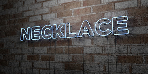 NECKLACE - Glowing Neon Sign on stonework wall - 3D rendered royalty free stock illustration.  Can be used for online banner ads and direct mailers..