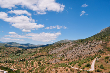 Fototapeta na wymiar View on greek countryside from hill