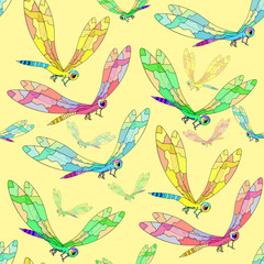 seamless pattern a dragonfly flies.  illustration