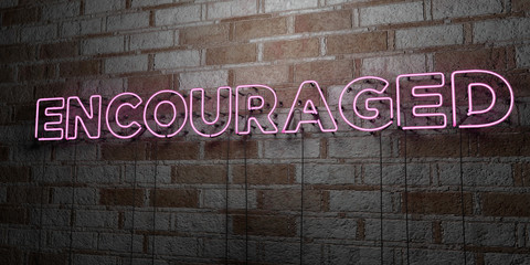 ENCOURAGED - Glowing Neon Sign on stonework wall - 3D rendered royalty free stock illustration.  Can be used for online banner ads and direct mailers..