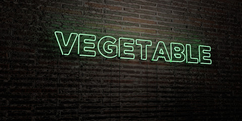 VEGETABLE -Realistic Neon Sign on Brick Wall background - 3D rendered royalty free stock image. Can be used for online banner ads and direct mailers..