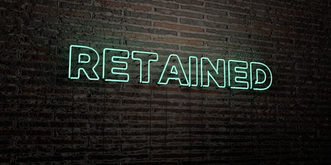 RETAINED -Realistic Neon Sign on Brick Wall background - 3D rendered royalty free stock image. Can be used for online banner ads and direct mailers..