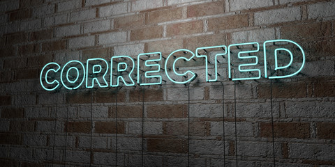 CORRECTED - Glowing Neon Sign on stonework wall - 3D rendered royalty free stock illustration.  Can be used for online banner ads and direct mailers..