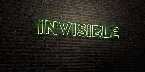 INVISIBLE -Realistic Neon Sign on Brick Wall background - 3D rendered royalty free stock image. Can be used for online banner ads and direct mailers..