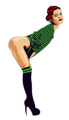 Woman stripes t-shirt flirting. Vector image