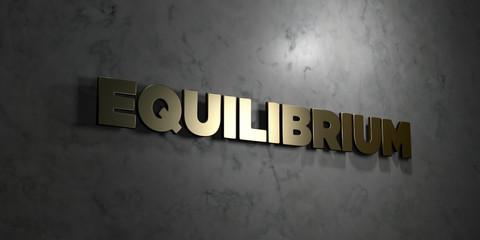 Equilibrium - Gold text on black background - 3D rendered royalty free stock picture. This image can be used for an online website banner ad or a print postcard.