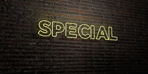 SPECIAL -Realistic Neon Sign on Brick Wall background - 3D rendered royalty free stock image. Can be used for online banner ads and direct mailers..