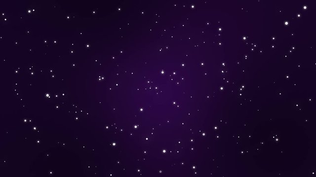 Night sky full of stars animation made of sparkly light particles flickering on a  purple black gradient background.