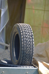 Old tires or wheels, weathered tires
